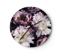 Horloge murale en verre 30x30cm Silencieuse Pivoines Violet Fleurs Wall Clock