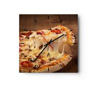 Horloge murale en verre 30x30cm Silencieuse pizza fromage tomate Wall Clock