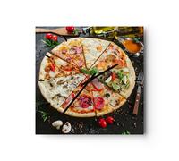 Horloge murale en verre 30x30cm Silencieuse pizza fromage tomate Wall Clock