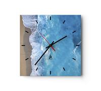 Horloge murale en verre 30x30cm Silencieuse Plage Bord Mer Wall Clock Decoration