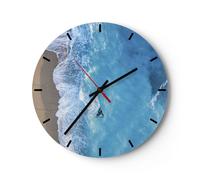 Horloge murale en verre 30x30cm Silencieuse Plage Bord Mer Wall Clock Decoration
