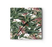 Horloge murale en verre 30x30cm Silencieuse plante feuille fleur Wall Clock