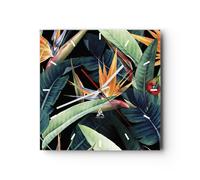 Horloge murale en verre 30x30cm Silencieuse Plantes Tropicaux Fleur Wall Clock