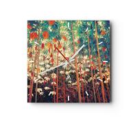 Horloge murale en verre 30x30cm Silencieuse Plantes Tropicaux Orange Wall Clock