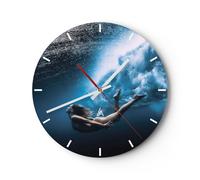 Horloge murale en verre 30x30cm Silencieuse Plongée Femme Vagues Wall Clock