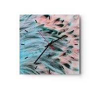 Horloge murale en verre 30x30cm Silencieuse plume plumes oiseau Wall Clock