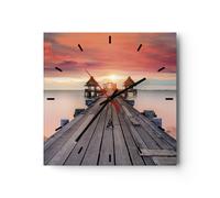 Horloge murale en verre 30x30cm Silencieuse Pont Bois Marche Wall Clock