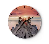 Horloge murale en verre 30x30cm Silencieuse Pont Bois Marche Wall Clock