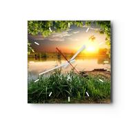 Horloge murale en verre 30x30cm Silencieuse pont lac Wall Clock Decoration