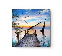 Horloge murale en verre 30x30cm Silencieuse pont lac Wall Clock Decoration
