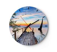 Horloge murale en verre 30x30cm Silencieuse pont lac Wall Clock Decoration