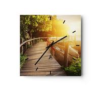 Horloge murale en verre 30x30cm Silencieuse pont mer vague Wall Clock Decoration