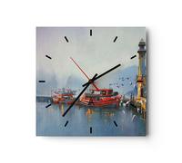 Horloge murale en verre 30x30cm Silencieuse port lanterne bateau Wall Clock