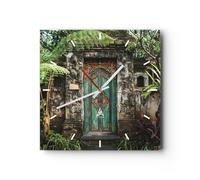 Horloge murale en verre 30x30cm Silencieuse Portail Porte Vert Wall Clock