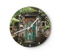 Horloge murale en verre 30x30cm Silencieuse Portail Porte Vert Wall Clock