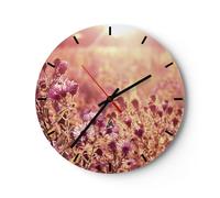 Horloge murale en verre 30x30cm Silencieuse Prairie Fleurs Soleil Wall Clock