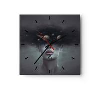 Horloge murale en verre 30x30cm Silencieuse Quinoa Femme Visage Wall Clock
