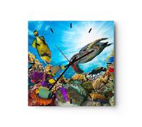 Horloge murale en verre 30x30cm Silencieuse récif corail poisson Wall Clock