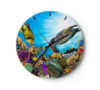 Horloge murale en verre 30x30cm Silencieuse récif corail poisson Wall Clock
