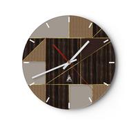 Horloge murale en verre 30x30cm Silencieuse Rectangles Carrés Marron Wall Clock