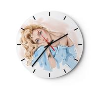 Horloge murale en verre 30x30cm Silencieuse Réfléchi Femme Blonde Wall Clock