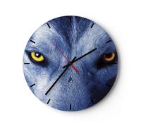 Horloge murale en verre 30x30cm Silencieuse Regardez le loup les yeux Wall Clock