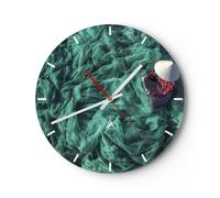 Horloge murale en verre 30x30cm Silencieuse Réseau Pêcheur Vietnam Wall Clock