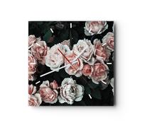 Horloge murale en verre 30x30cm Silencieuse Roses Fleurs Feuilles Wall Clock