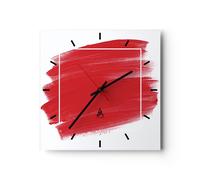 Horloge murale en verre 30x30cm Silencieuse Rouge Peintures Morceau Wall Clock