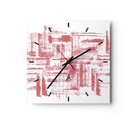 Horloge murale en verre 30x30cm Silencieuse Rouge Texture Patron Wall Clock