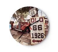 Horloge murale en verre 30x30cm Silencieuse route vieux 66 usa Wall Clock