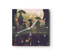 Horloge murale en verre 30x30cm Silencieuse rue pluie eau Wall Clock Decoration