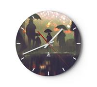 Horloge murale en verre 30x30cm Silencieuse rue pluie eau Wall Clock Decoration