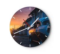 Horloge murale en verre 30x30cm Silencieuse rue voiture maison Wall Clock