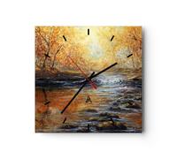 Horloge murale en verre 30x30cm Silencieuse ruisseau parc arbre Wall Clock