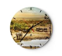 Horloge murale en verre 30x30cm Silencieuse safari animaux Wall Clock Decoration