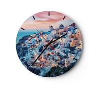 Horloge murale en verre 30x30cm Silencieuse Santorin Grèce Vue Wall Clock