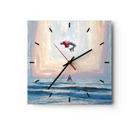 Horloge murale en verre 30x30cm Silencieuse Saut Liberté Surréalisme Wall Clock