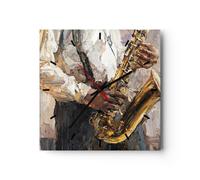 Horloge murale en verre 30x30cm Silencieuse Saxophone Huile Musicien Wall Clock