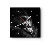 Horloge murale en verre 30x30cm Silencieuse Singe Gorille Portrait Wall Clock