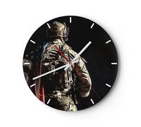Horloge murale en verre 30x30cm Silencieuse soldat armée Wall Clock Decoration