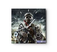 Horloge murale en verre 30x30cm Silencieuse soldat fusil Wall Clock Decoration