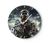 Horloge murale en verre 30x30cm Silencieuse soldat fusil Wall Clock Decoration