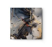 Horloge murale en verre 30x30cm Silencieuse Sombre Abstraction Or Wall Clock