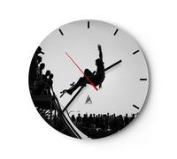 Horloge murale en verre 30x30cm Silencieuse sport planche à roulettes Wall Clock