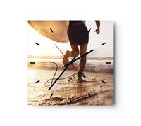 Horloge murale en verre 30x30cm Silencieuse Surf Plage Joie Wall Clock