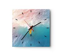 Horloge murale en verre 30x30cm Silencieuse Surf Vague Lumière Wall Clock