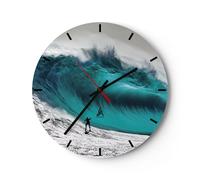Horloge murale en verre 30x30cm Silencieuse Surf Vague Turquoise Wall Clock