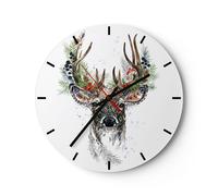 Horloge murale en verre 30x30cm Silencieuse Surréalisme Cerf Boho Wall Clock