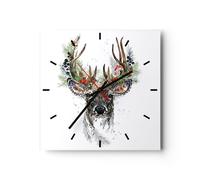 Horloge murale en verre 30x30cm Silencieuse Surréalisme Cerf Boho Wall Clock